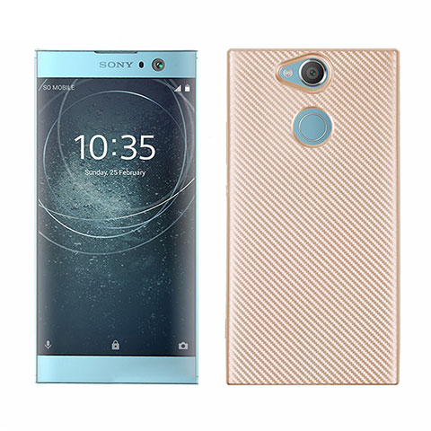 Custodia Silicone Cover Morbida Spigato S01 per Sony Xperia XA2 Oro