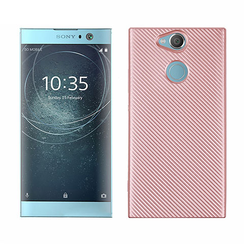 Custodia Silicone Cover Morbida Spigato S01 per Sony Xperia XA2 Oro Rosa