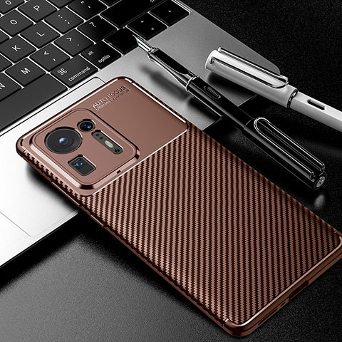 Custodia Silicone Cover Morbida Spigato S01 per Xiaomi Mi Mix 4 5G Marrone