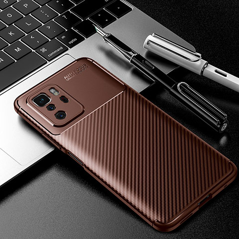 Custodia Silicone Cover Morbida Spigato S01 per Xiaomi Redmi Note 10 Pro 5G Marrone