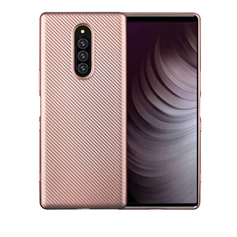 Custodia Silicone Cover Morbida Spigato T01 per Sony Xperia 1 Oro Rosa