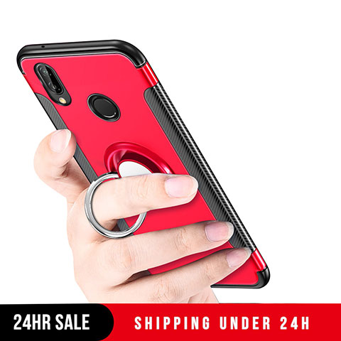 Custodia Silicone e Plastica Opaca con Anello Supporto per Huawei Nova 3i Rosso