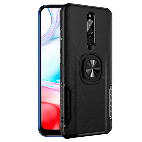 Custodia Silicone e Plastica Opaca con Anello Supporto per Xiaomi Redmi 8 Nero