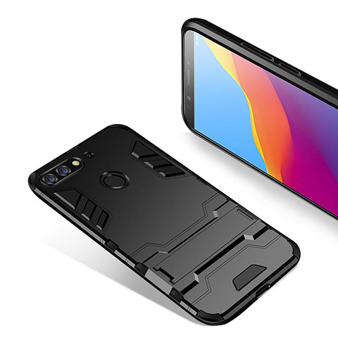 Custodia Silicone e Plastica Opaca con Supporto per Huawei Y7 (2018) Nero