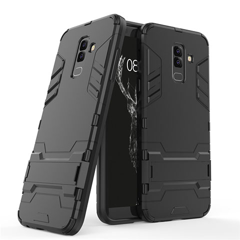 Custodia Silicone e Plastica Opaca con Supporto per Samsung Galaxy A6 Plus (2018) Nero