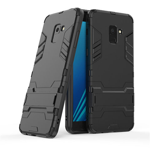 Custodia Silicone e Plastica Opaca con Supporto per Samsung Galaxy A8+ A8 Plus (2018) A730F Nero