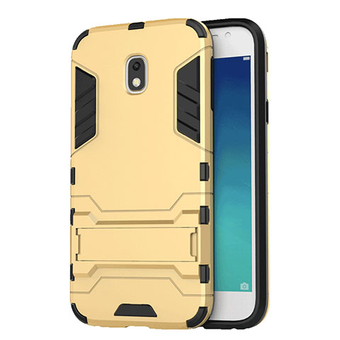 Custodia Silicone e Plastica Opaca con Supporto per Samsung Galaxy J3 (2017) J330F DS Oro