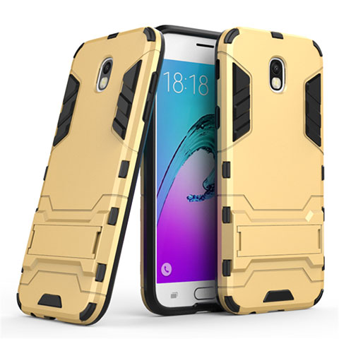 Custodia Silicone e Plastica Opaca con Supporto per Samsung Galaxy J5 (2017) Duos J530F Oro