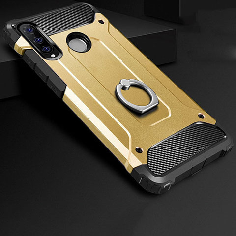 Custodia Silicone e Plastica Opaca Cover con Anello Supporto H01 per Huawei P30 Lite Oro