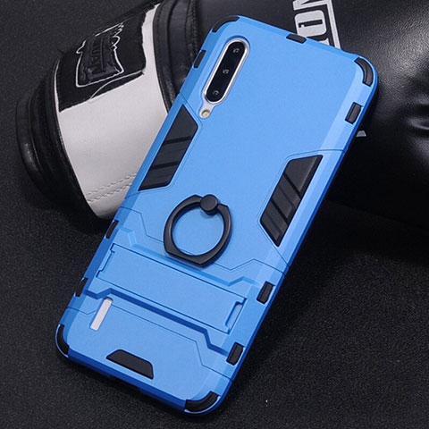 Custodia Silicone e Plastica Opaca Cover con Anello Supporto H01 per Xiaomi Mi A3 Cielo Blu