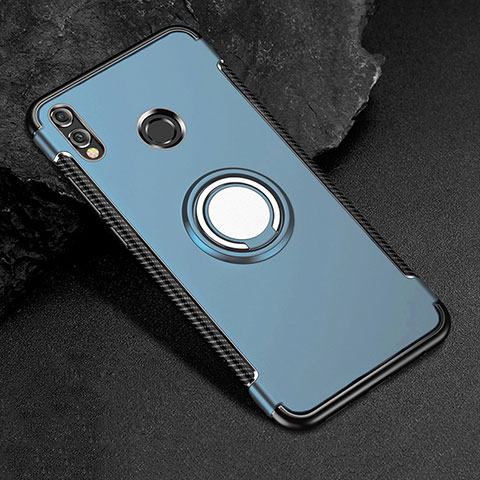 Custodia Silicone e Plastica Opaca Cover con Anello Supporto per Huawei Honor 8X Blu