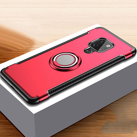 Custodia Silicone e Plastica Opaca Cover con Anello Supporto per Huawei Mate 20 Rosso