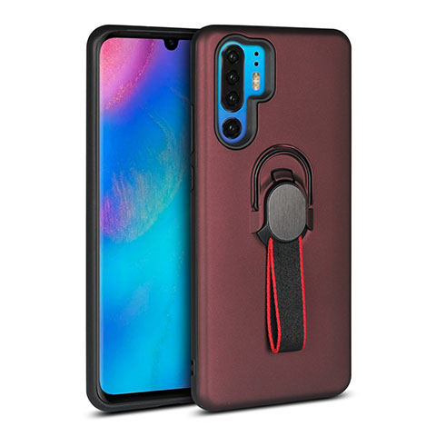 Custodia Silicone e Plastica Opaca Cover con Anello Supporto per Huawei P30 Pro New Edition Marrone