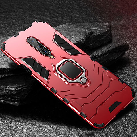 Custodia Silicone e Plastica Opaca Cover con Anello Supporto per OnePlus 7 Pro Rosso