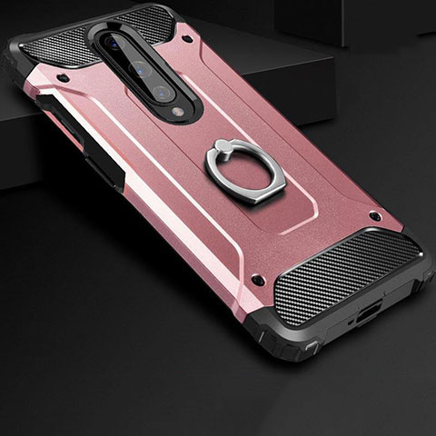 Custodia Silicone e Plastica Opaca Cover con Anello Supporto per OnePlus 8 Oro Rosa