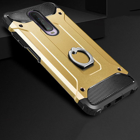 Custodia Silicone e Plastica Opaca Cover con Anello Supporto per Xiaomi Redmi K30 4G Oro