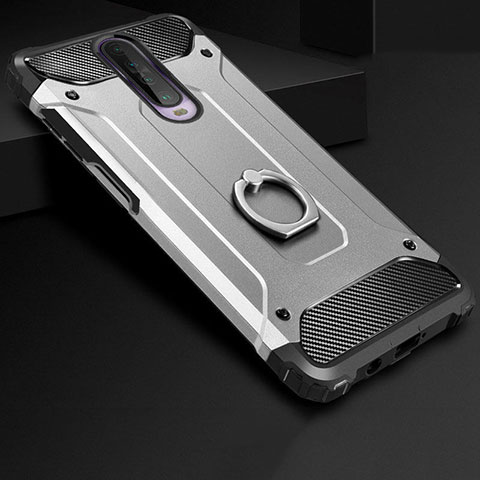 Custodia Silicone e Plastica Opaca Cover con Anello Supporto per Xiaomi Redmi K30i 5G Argento