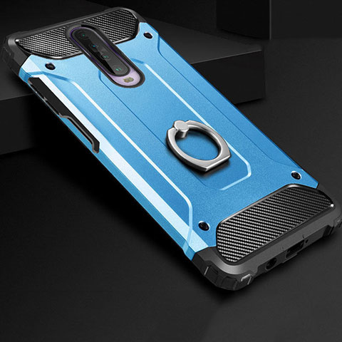 Custodia Silicone e Plastica Opaca Cover con Anello Supporto per Xiaomi Redmi K30i 5G Cielo Blu
