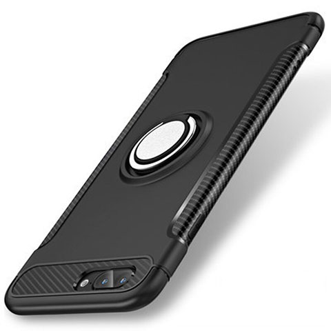 Custodia Silicone e Plastica Opaca Cover con Anello Supporto S01 per Apple iPhone 7 Plus Nero