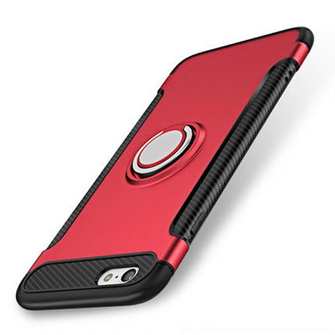 Custodia Silicone e Plastica Opaca Cover con Anello Supporto S01 per Apple iPhone 8 Rosso
