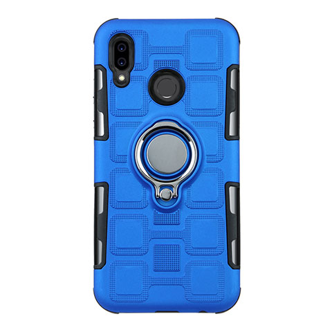 Custodia Silicone e Plastica Opaca Cover con Anello Supporto S01 per Huawei P20 Lite Blu