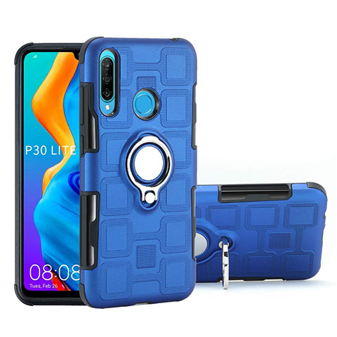 Custodia Silicone e Plastica Opaca Cover con Magnetico Anello Supporto A01 per Huawei P30 Lite XL Cielo Blu