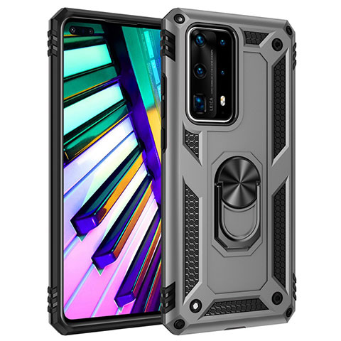 Custodia Silicone e Plastica Opaca Cover con Magnetico Anello Supporto C01 per Huawei P40 Pro+ Plus Argento