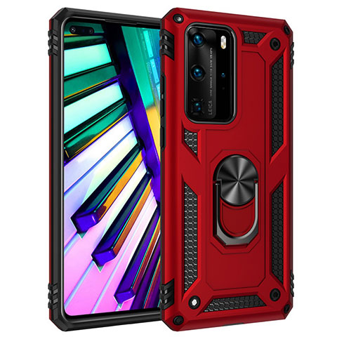 Custodia Silicone e Plastica Opaca Cover con Magnetico Anello Supporto C01 per Huawei P40 Pro Rosso