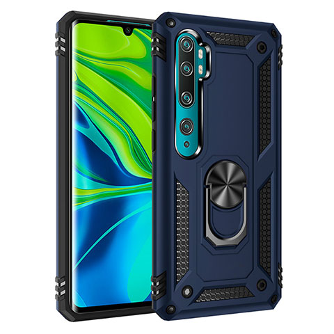 Custodia Silicone e Plastica Opaca Cover con Magnetico Anello Supporto D01 per Xiaomi Mi Note 10 Blu