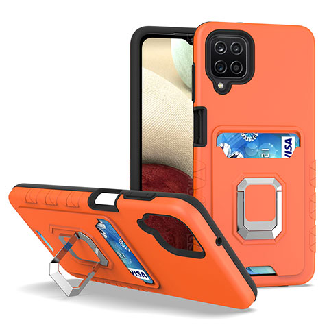 Custodia Silicone e Plastica Opaca Cover con Magnetico Anello Supporto J01S per Samsung Galaxy A12 5G Arancione