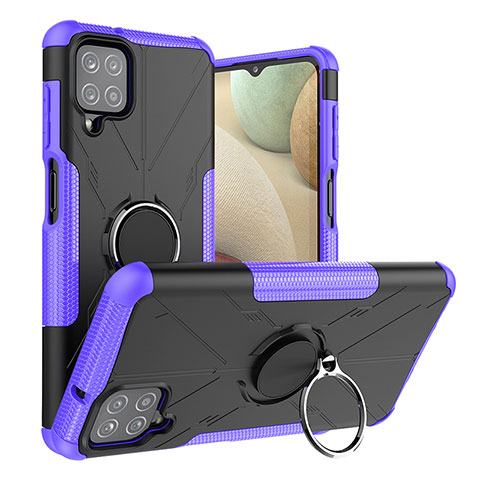 Custodia Silicone e Plastica Opaca Cover con Magnetico Anello Supporto J01X per Samsung Galaxy A12 Viola