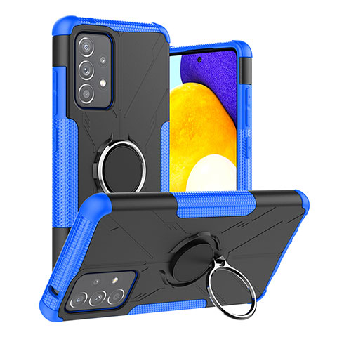 Custodia Silicone e Plastica Opaca Cover con Magnetico Anello Supporto J01X per Samsung Galaxy A52 4G Blu