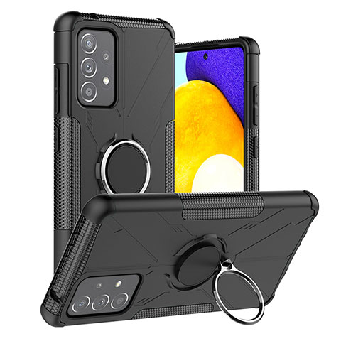 Custodia Silicone e Plastica Opaca Cover con Magnetico Anello Supporto J01X per Samsung Galaxy A52 4G Nero