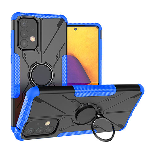 Custodia Silicone e Plastica Opaca Cover con Magnetico Anello Supporto J01X per Samsung Galaxy A73 5G Blu