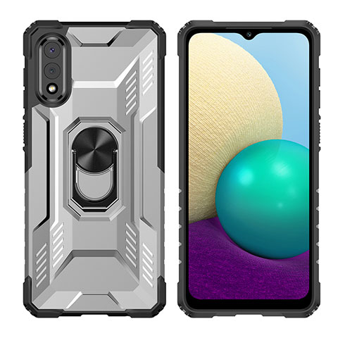 Custodia Silicone e Plastica Opaca Cover con Magnetico Anello Supporto J02S per Samsung Galaxy A02 Nero