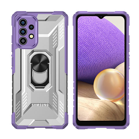 Custodia Silicone e Plastica Opaca Cover con Magnetico Anello Supporto J02S per Samsung Galaxy A32 4G Viola