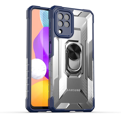 Custodia Silicone e Plastica Opaca Cover con Magnetico Anello Supporto J02S per Samsung Galaxy M32 4G Blu