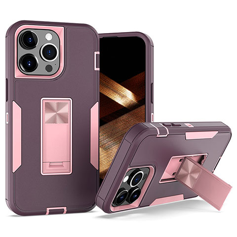 Custodia Silicone e Plastica Opaca Cover con Magnetico Anello Supporto J03S per Apple iPhone 13 Pro Viola