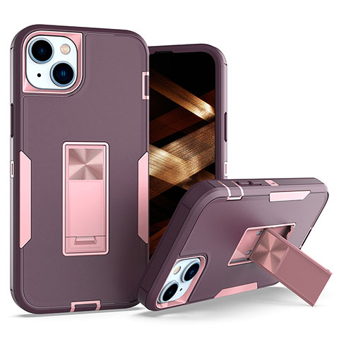 Custodia Silicone e Plastica Opaca Cover con Magnetico Anello Supporto J03S per Apple iPhone 15 Plus Viola