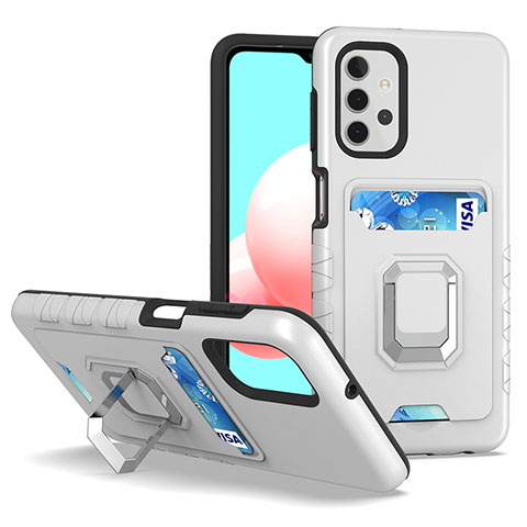 Custodia Silicone e Plastica Opaca Cover con Magnetico Anello Supporto J03S per Samsung Galaxy A32 4G Argento