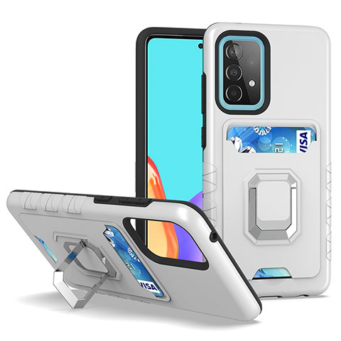 Custodia Silicone e Plastica Opaca Cover con Magnetico Anello Supporto J03S per Samsung Galaxy A52 4G Argento