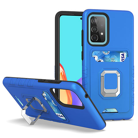 Custodia Silicone e Plastica Opaca Cover con Magnetico Anello Supporto J03S per Samsung Galaxy A52 4G Blu