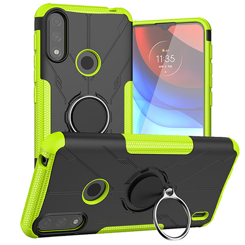 Custodia Silicone e Plastica Opaca Cover con Magnetico Anello Supporto JX1 per Motorola Moto E7 Power Verde