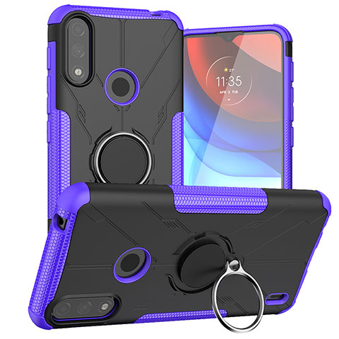 Custodia Silicone e Plastica Opaca Cover con Magnetico Anello Supporto JX1 per Motorola Moto E7 Power Viola