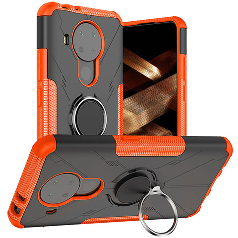 Custodia Silicone e Plastica Opaca Cover con Magnetico Anello Supporto JX1 per Nokia 5.4 Arancione