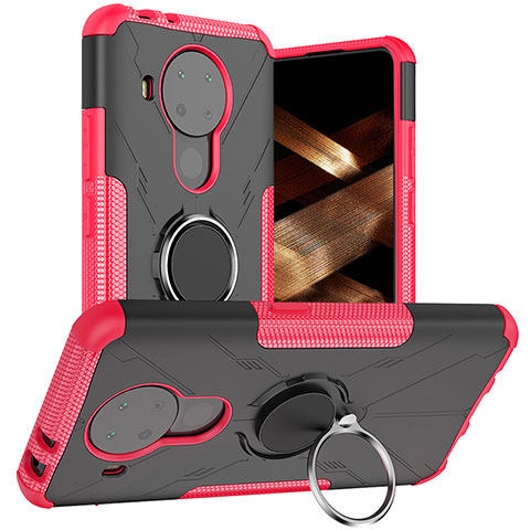 Custodia Silicone e Plastica Opaca Cover con Magnetico Anello Supporto JX1 per Nokia 5.4 Rosa Caldo