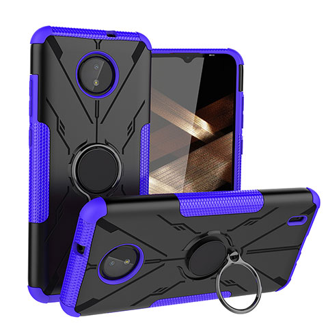 Custodia Silicone e Plastica Opaca Cover con Magnetico Anello Supporto JX1 per Nokia C10 Viola