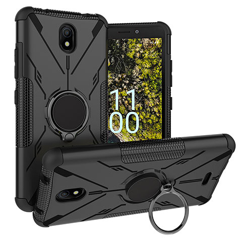 Custodia Silicone e Plastica Opaca Cover con Magnetico Anello Supporto JX1 per Nokia C100 Nero