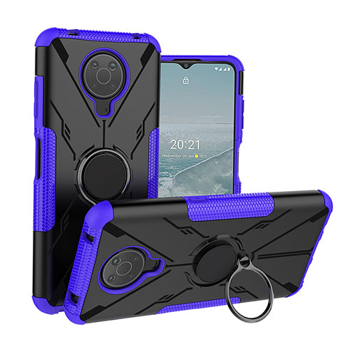 Custodia Silicone e Plastica Opaca Cover con Magnetico Anello Supporto JX1 per Nokia G20 Viola