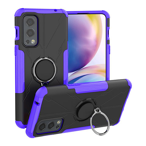 Custodia Silicone e Plastica Opaca Cover con Magnetico Anello Supporto JX1 per OnePlus Nord 2 5G Viola